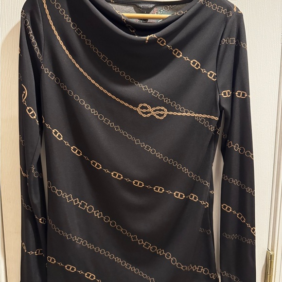 Ann Taylor Black Gold Top with Gold Chain Pattern Size S - Picture 1 of 5